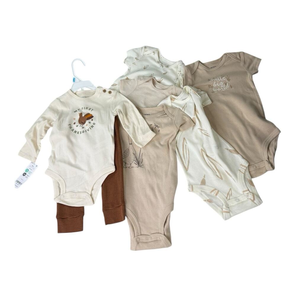 7 Pc Lot 6 Mo Carter's 1st Thanksgiving Set & Baby 5-Pack Short-Sleeve Bodysuit